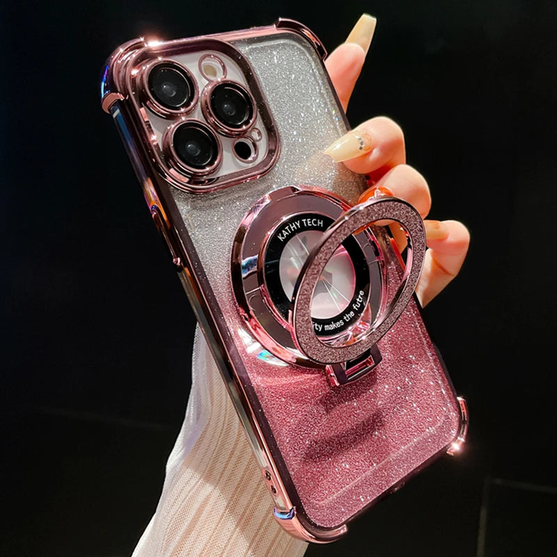Glitter case with Magnetic Flash Holder For iPhone 14 15 16 Pro Max