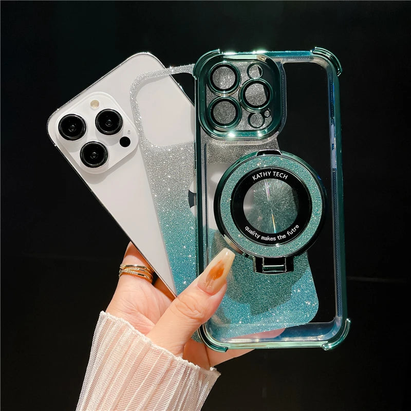 Glitter case with Magnetic Flash Holder For iPhone 14 15 16 Pro Max