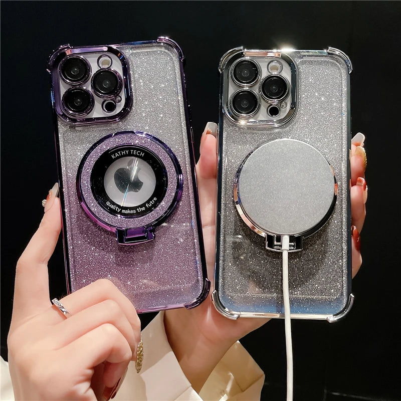 Glitter case with Magnetic Flash Holder For iPhone 14 15 16 Pro Max