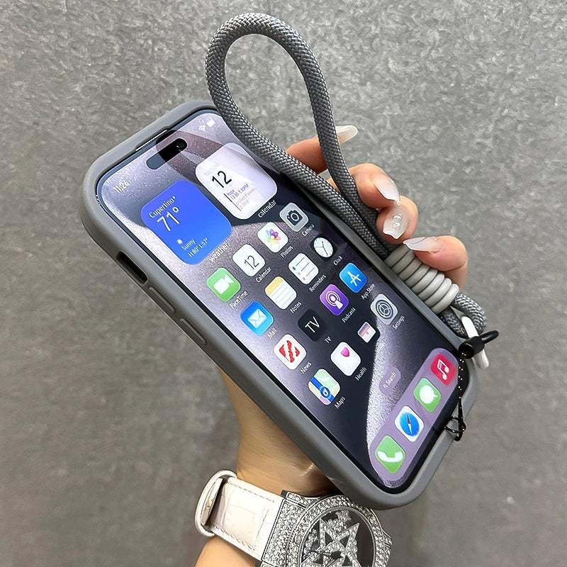 Fold Glass Lens Stand Magnetic Transparent Case For iPhone 1 12 13 Pro Max For Magsafe Wrist Strap Shockproof Cover