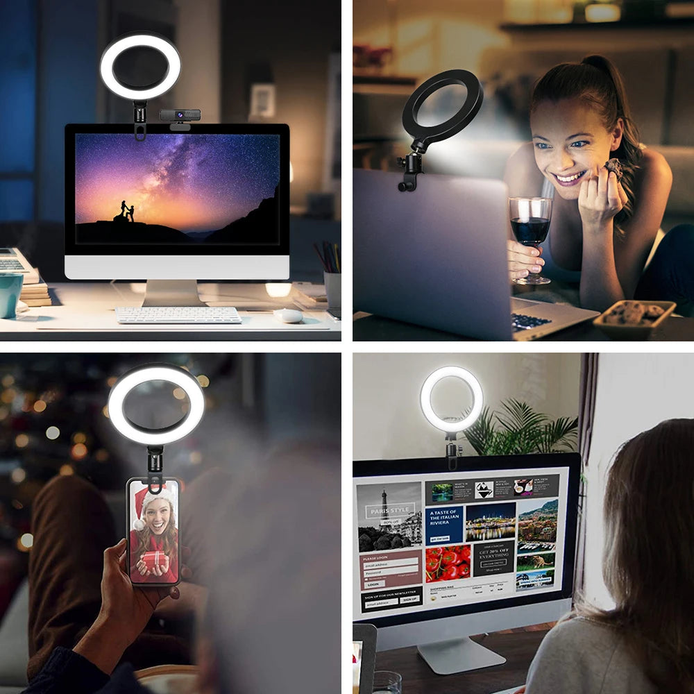 6.3 Inch LED Ring Lights Round Lamp Selfie Live Streaming USB Desktop Clip for  Macbook PC Laptop