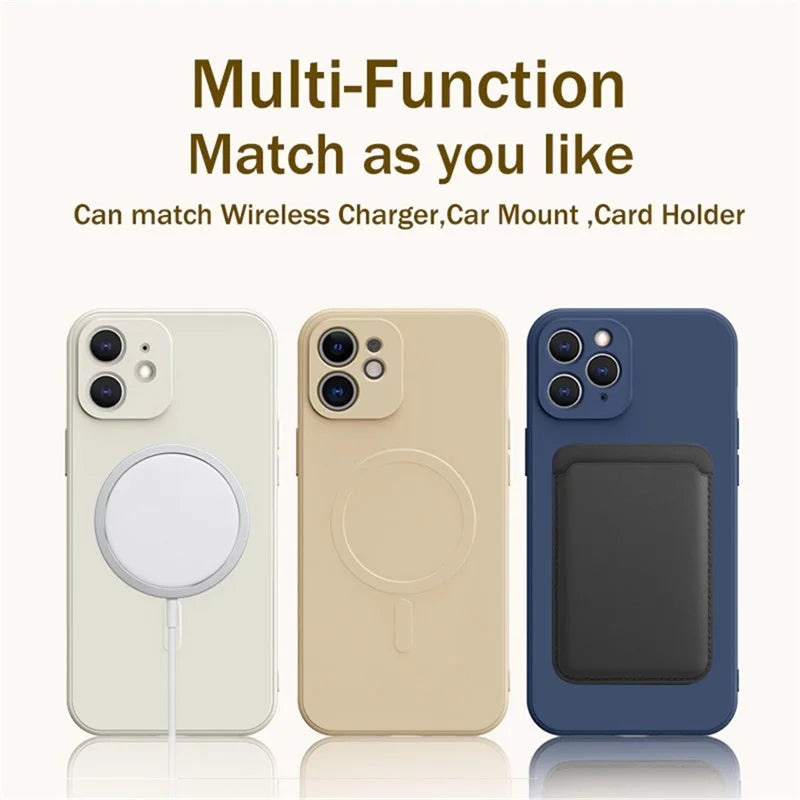 Soft Liquid Silicone  Cover  Magnetic Wireless Charge Case For iPhone 15 16  Pro Max  Plus