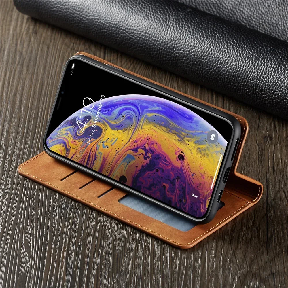 Thin  Leather Wallet Case for iPhone 11 12 13 14 15 16 Pro Max Plus Flip Cover