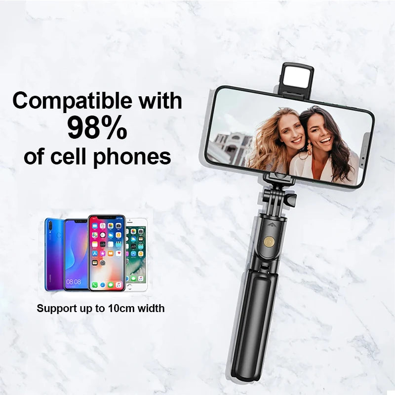 Wireless Selfie Stick Tripod Stand with Light Bluetooth Remote Extendable Tripod for iPhone Mobile Phone