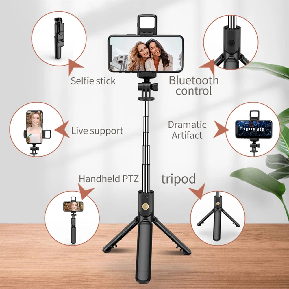 Wireless Selfie Stick Tripod Stand with Light Bluetooth Remote Extendable Tripod for iPhone Mobile Phone