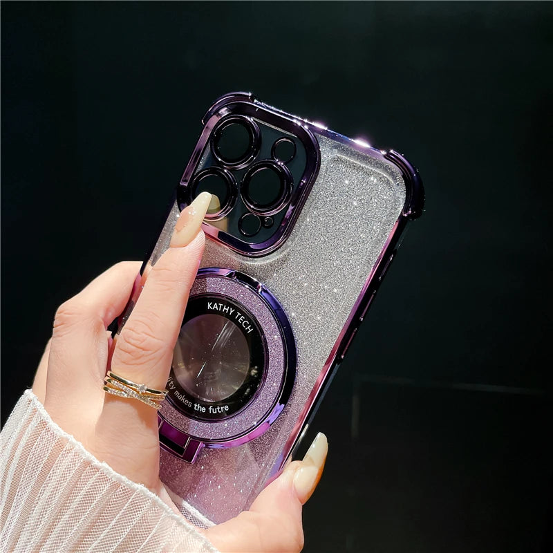 Glitter case with Magnetic Flash Holder For iPhone  14 15 16 Pro Max