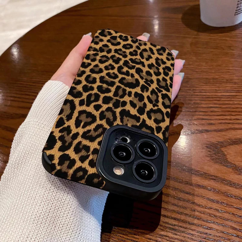 Fashion Brown Leopard Silicone Leather Case For iPhone 14 16 15 Pro Max 11 12 13 Plus