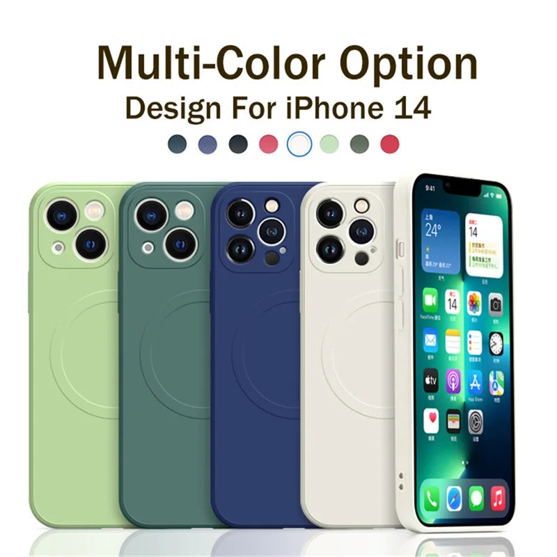 Soft Liquid Silicone  Cover  Magnetic Wireless Charge Case For iPhone 15 16  Pro Max  Plus