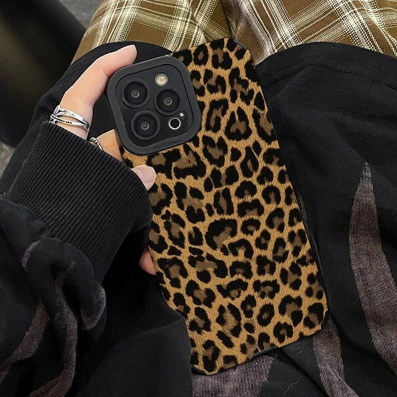 Fashion Brown Leopard Silicone Leather Case For iPhone 14 16 15 Pro Max 11 12 13 Plus