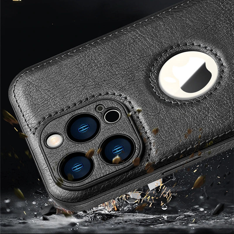 Leather Case for iPhone 15 Pro MAX 16 14 13 12 11 Plus Original Logo Hole Silicone Lens Protection Cover