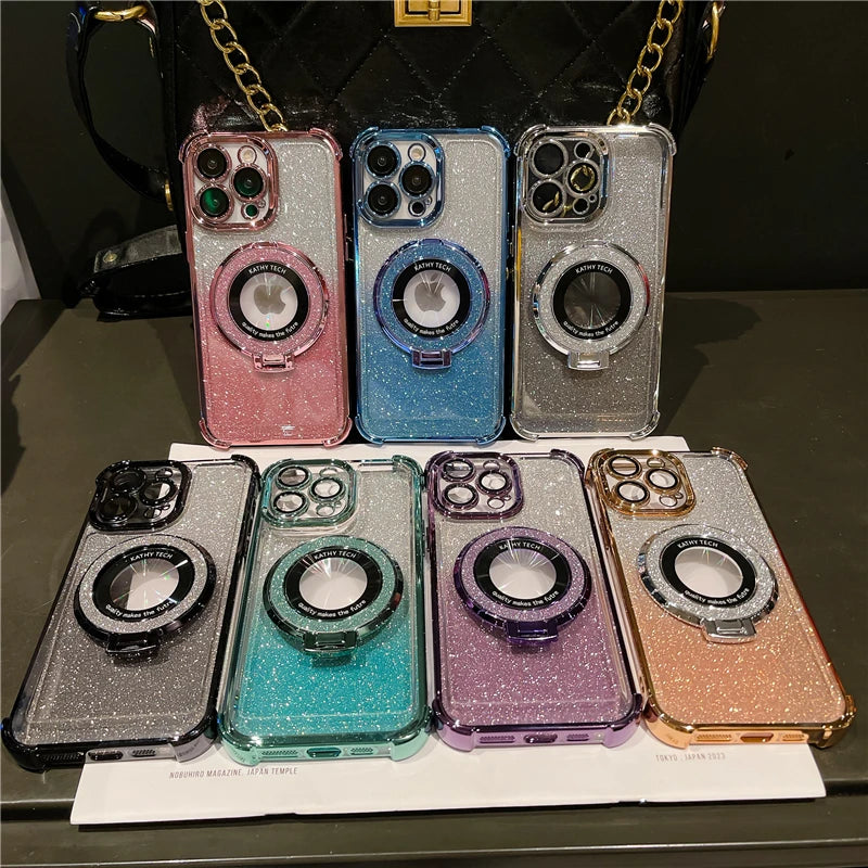 Glitter case with Magnetic Flash Holder For iPhone  14 15 16 Pro Max