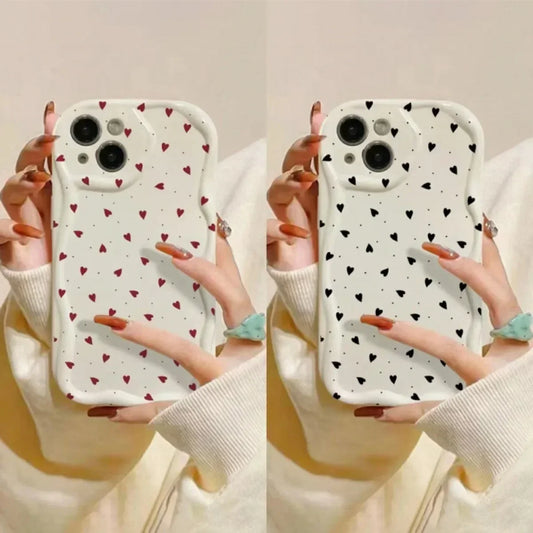 Love Heart Phone Case For IPhone 16 15 14 13 12 11Pro Max  Plus Cover 3D Wavy Curved Edge