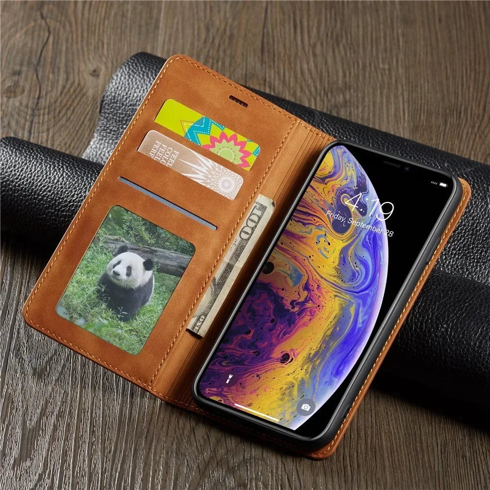 Thin  Leather Wallet Case for iPhone 11 12 13 14 15 16 Pro Max Plus Flip Cover